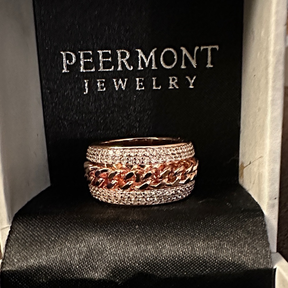 Rose Gold , rhinestone and Silver Ring